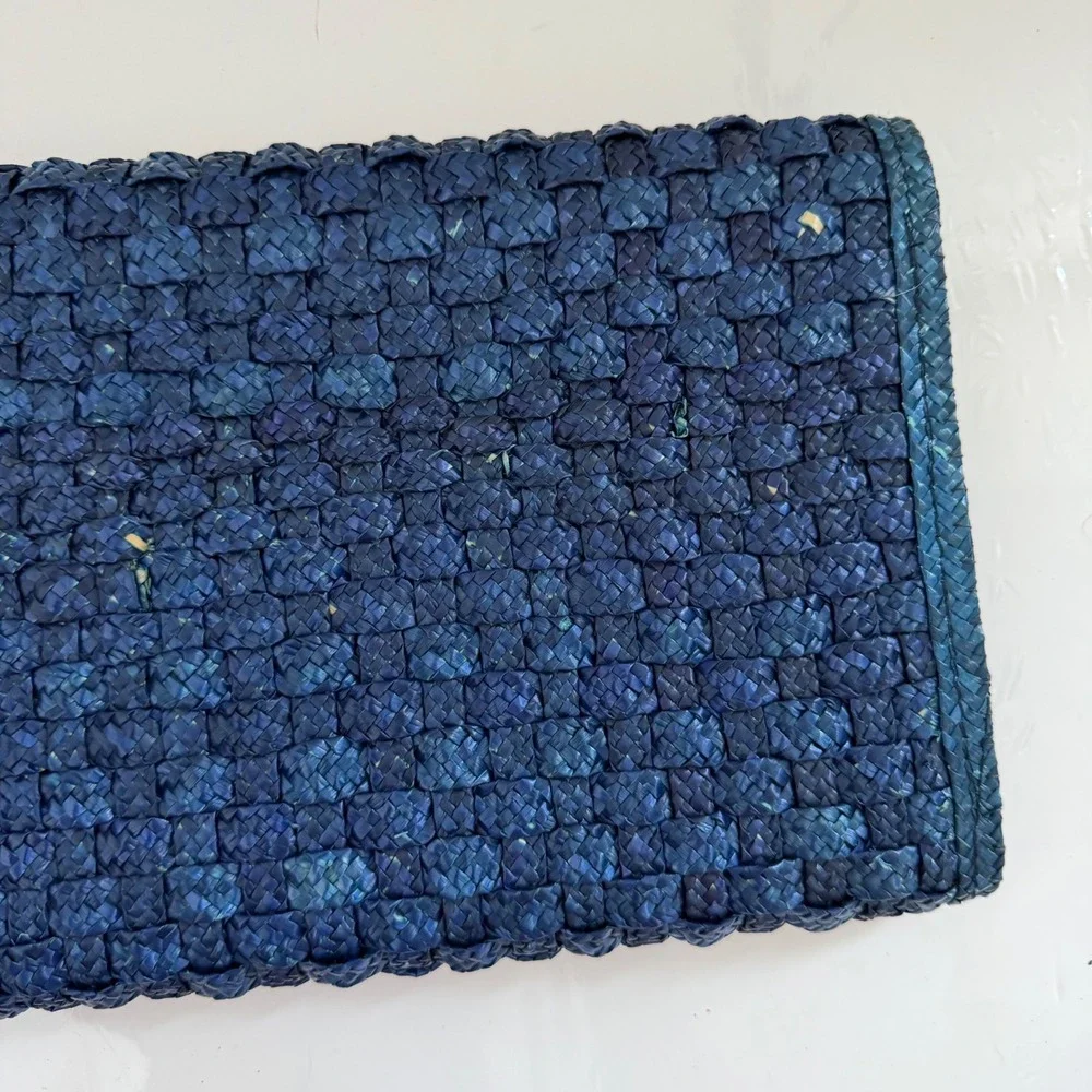 Vintage Woven‎ Blue Straw Clutch